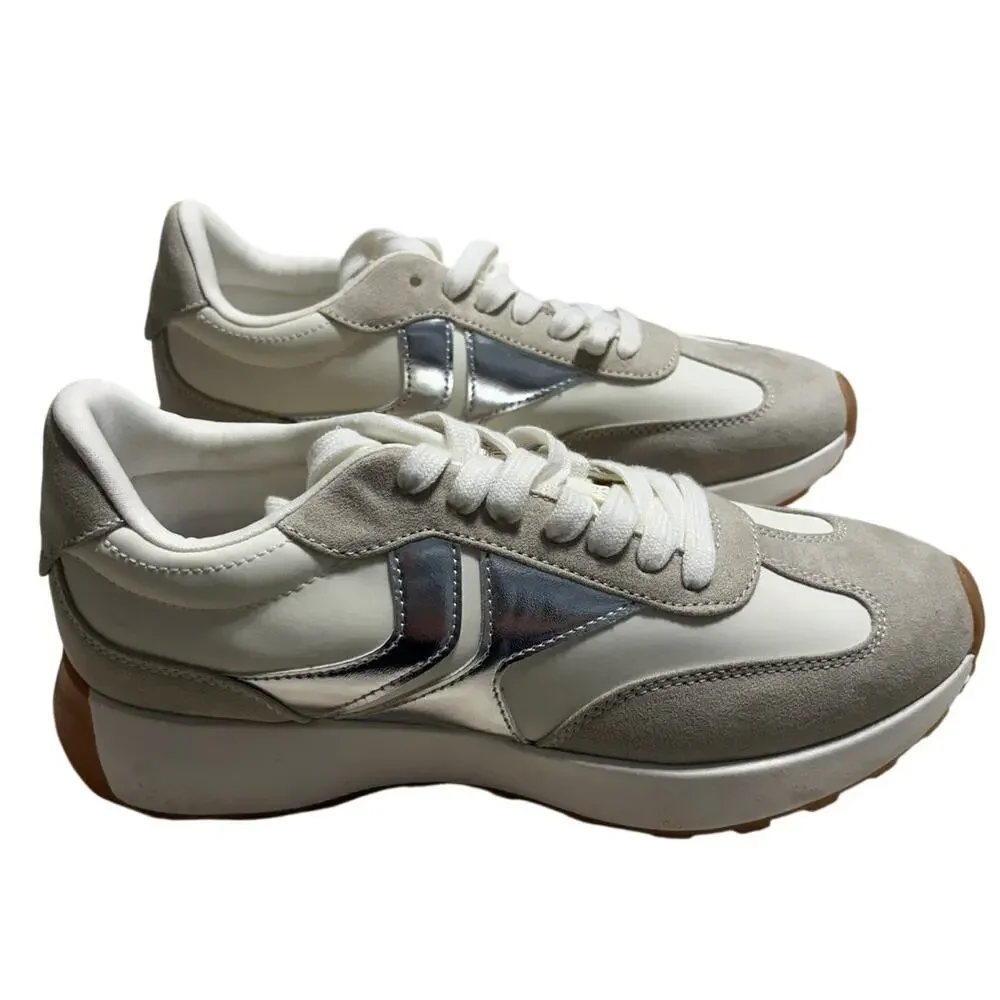 Steve Madden Kendrix Athetic-Fit Jogger Sneakers Women's SZ 11 Silver Taupe NWT